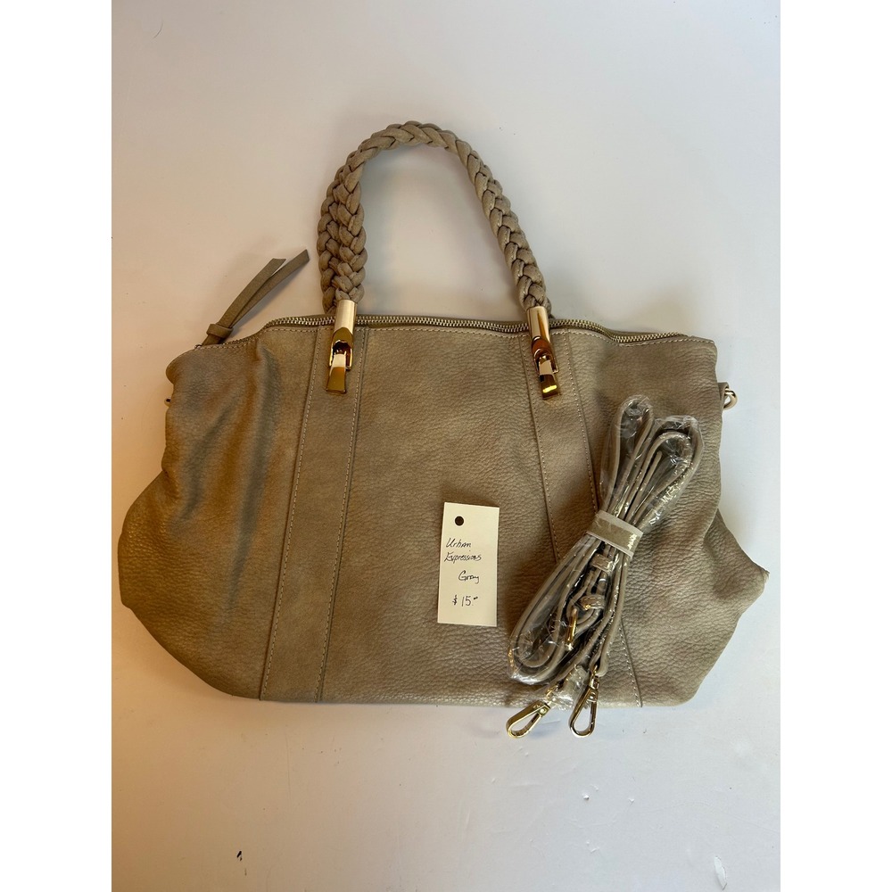 Urban Expressions Taupe Satchel Braided Handle‎ Gold Hardware Shoulder Bag